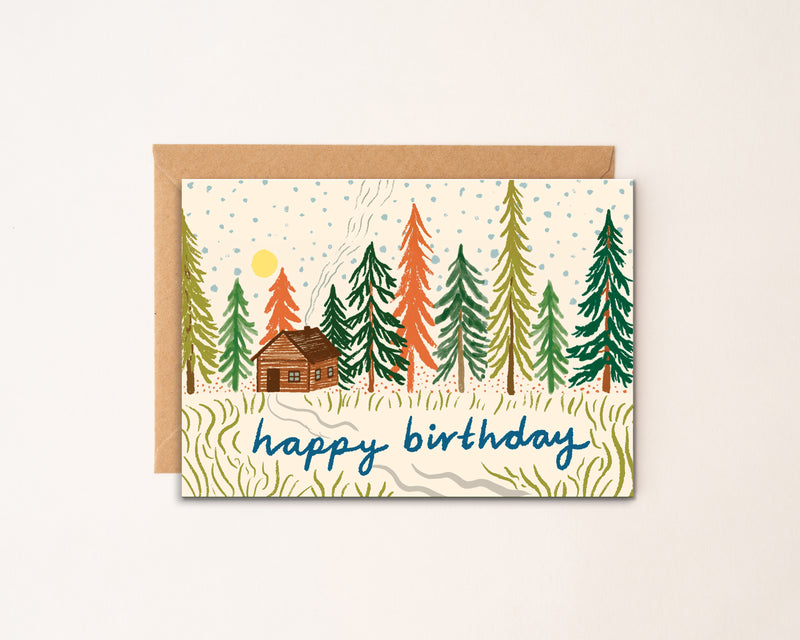 Happy Birthday Forest Cabin Card