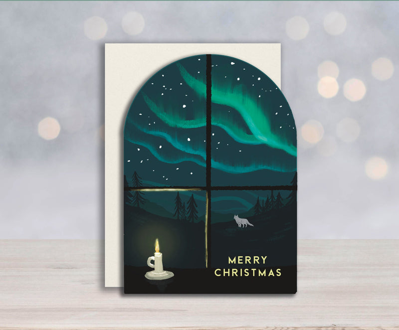 Christmas Window Aurora Card- Single