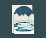 Pack of 4 Arched Christmas Cards | Scandinavian Cabin, Window, Polar Bear & Trees