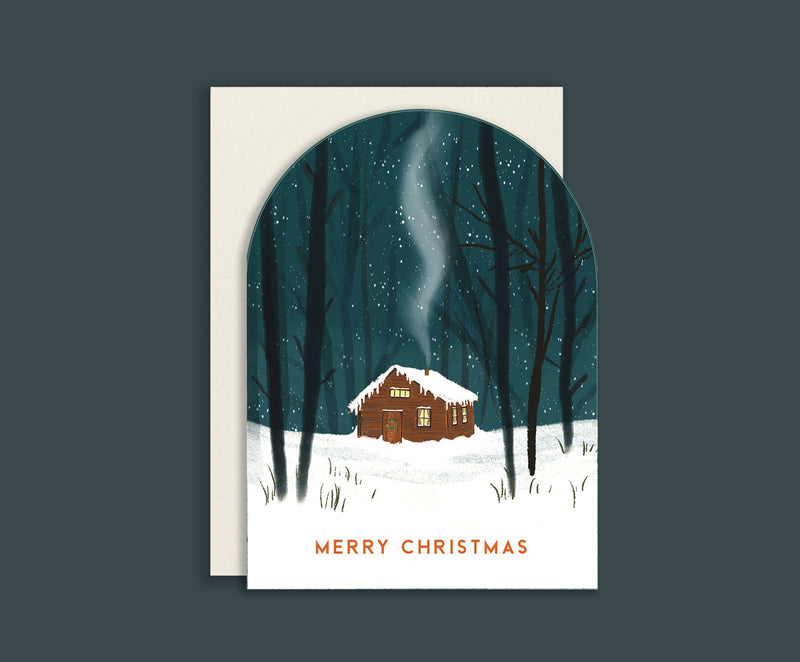 Snowglobe Cabin Christmas Card