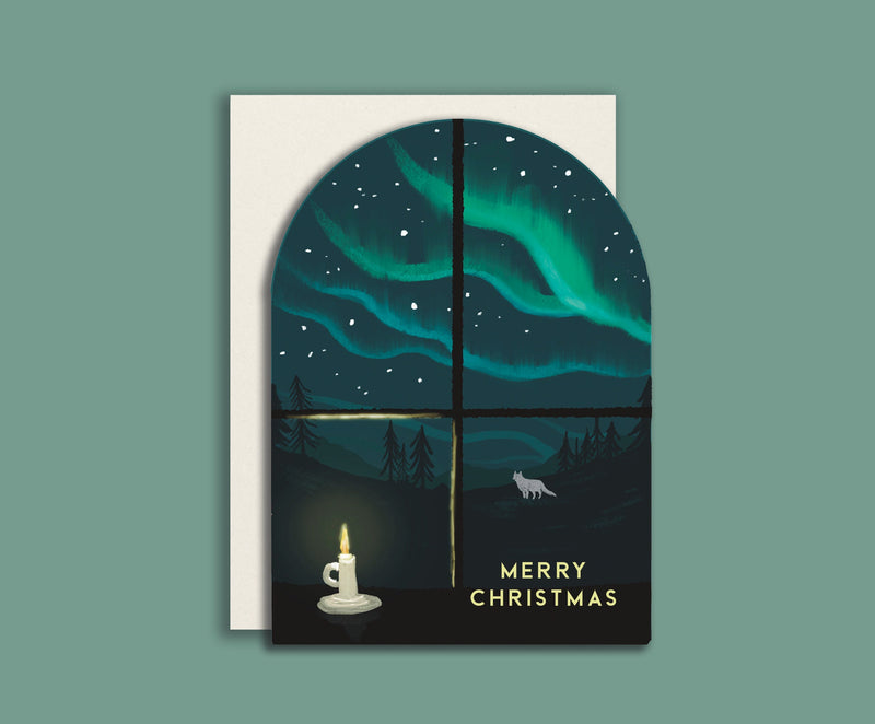 Pack of 4 - Christmas Window Aurora Card