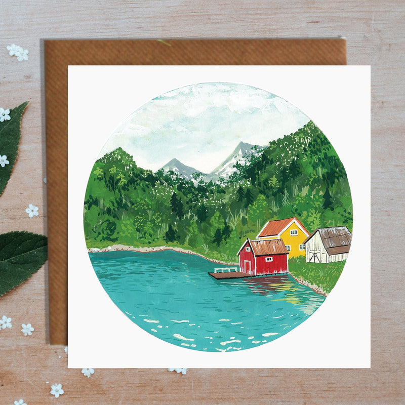 Norway Boathouse Greetings Card