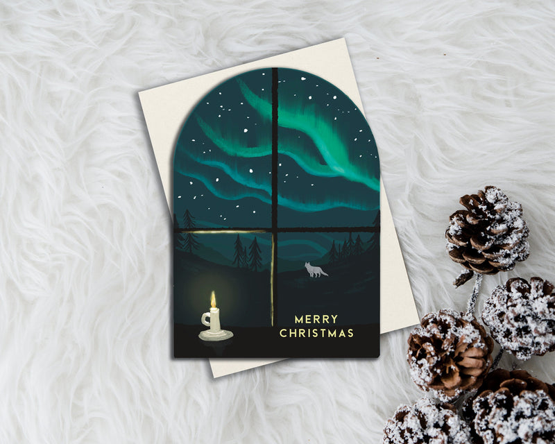 Pack of 4 - Christmas Window Aurora Card