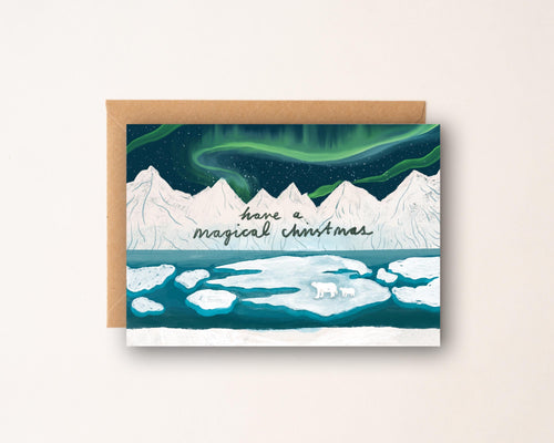 Polar Bears & The Northern Lights - Illustrated Christmas Card