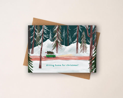 Driving Home For Christmas Camper Van - Illustrated Card