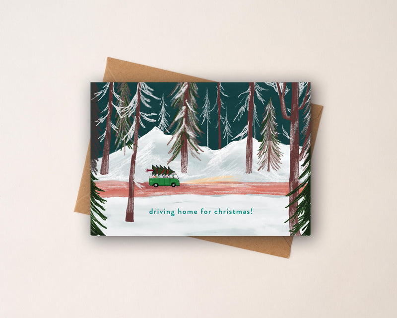 Driving Home For Christmas Camper Van - Illustrated Card