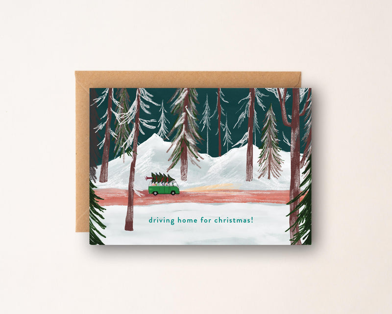 Driving Home For Christmas Camper Van - Illustrated Card