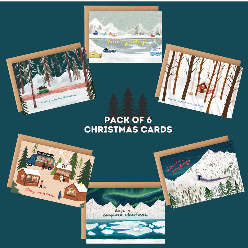 Pack of 6 Illustrated Christmas Cards