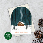 Pack of 4 - Snowglobe Cabin Christmas Card